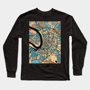 Dusseldorf Map Pattern in Mid Century Pastel Long Sleeve T-Shirt